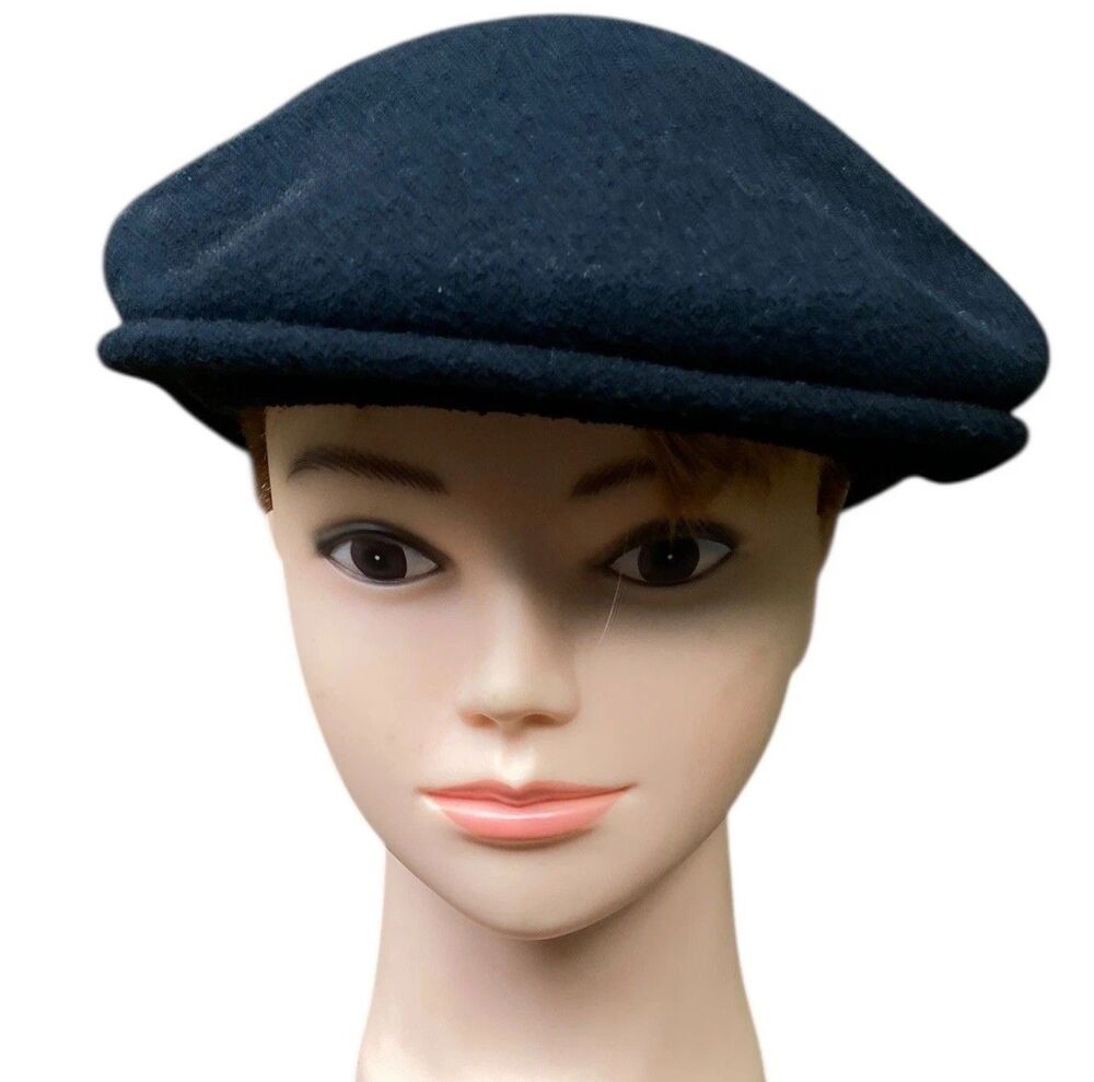 Vintage KANGOL 502 Wool Flat Cabbie Newsboy Cap Black L/XL Made in Great Britain